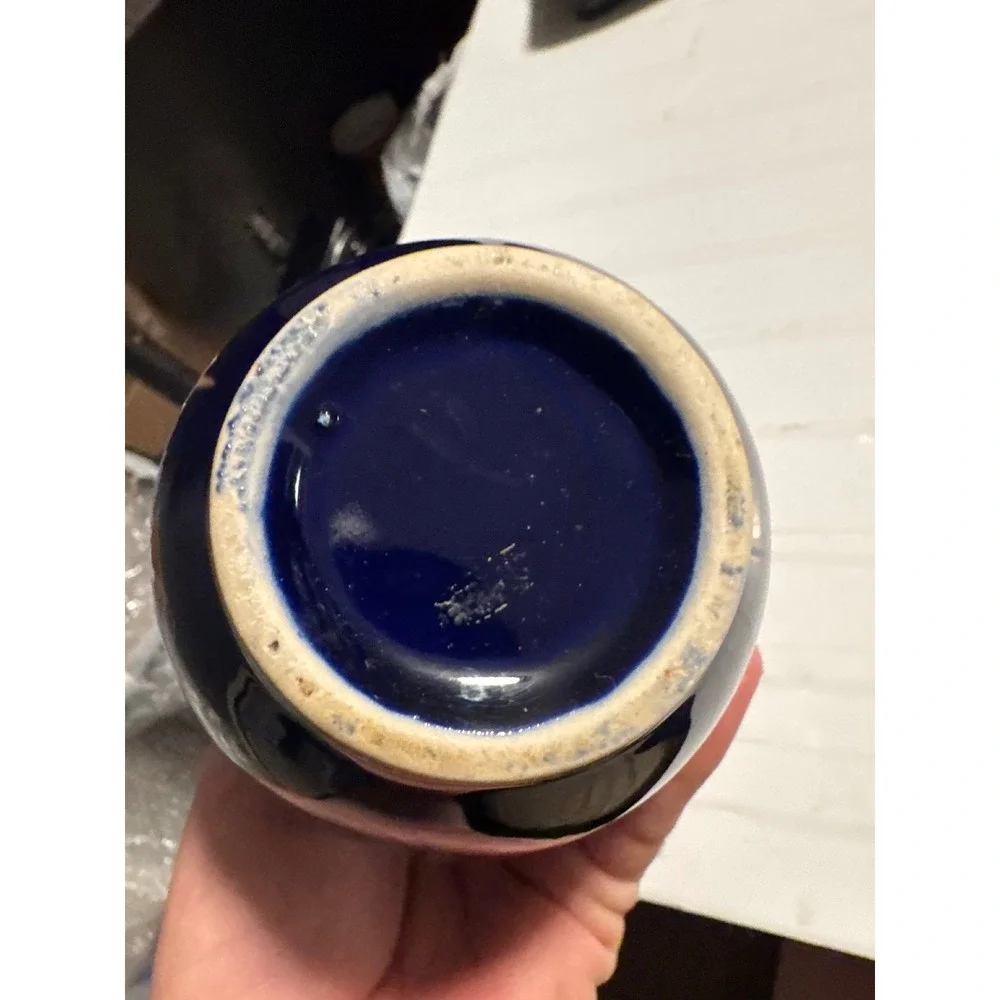 Unbranded Bud Vase Home Small Cobalt Blue  Pheasant Floral Gold Trim Japanese‎